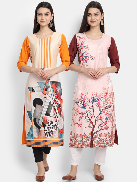 

KALINI Women Multicoloured Floral Embroidered Thread Work Crepe Kurta, Multi