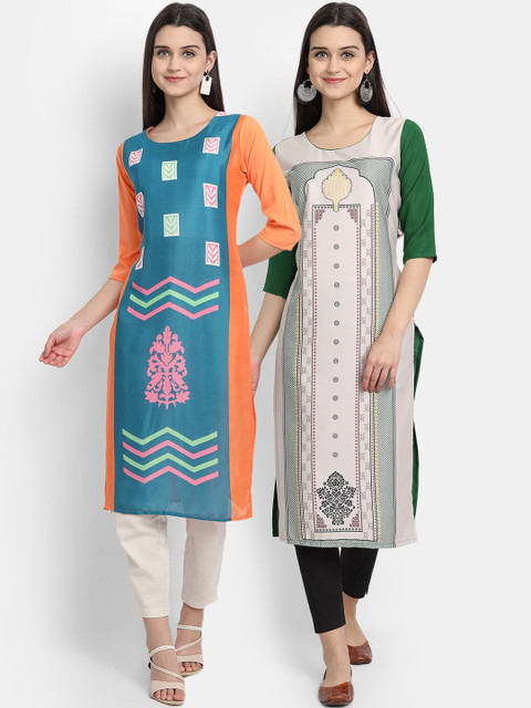 

KALINI Women Multicoloured Ethnic Motifs Embroidered Mirror Work Crepe Kurta, Multi
