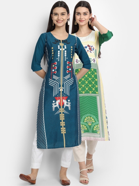 

KALINI Women Multicoloured Geometric Striped Flared Sleeves Gotta Patti Crepe Kurta, Multi