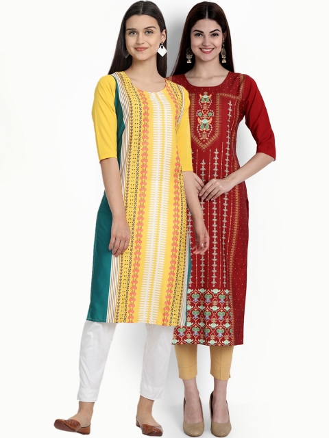 

KALINI Women Multicoloured Ethnic Motifs Embroidered Thread Work Crepe Kurta, Multi