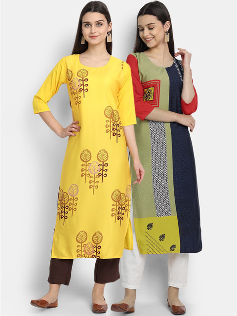 

KALINI Women Multicoloured Ethnic Motifs Printed Thread Work Crepe Kurta, Multi