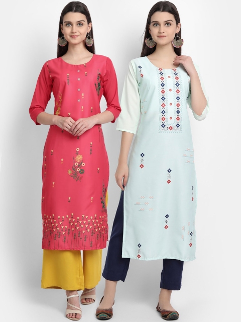 

KALINI Women Multicoloured Ethnic Motifs Printed Thread Work Crepe Kurta, Multi