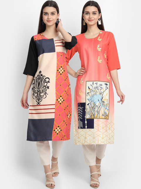 

KALINI Women Multicoloured Ethnic Motifs Printed Thread Work Crepe Kurta, Multi