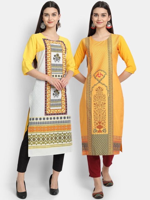 

KALINI Women Multicoloured Ethnic Motifs Printed Thread Work Crepe Kurta, Multi