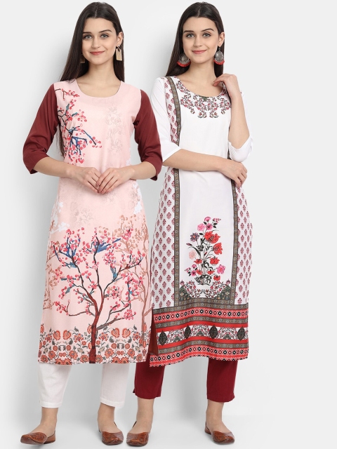 

KALINI Women Multicoloured Floral Embroidered Thread Work Crepe Kurta, Multi