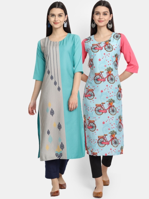 

KALINI Women Multicoloured Embroidered Thread Work Crepe Kurta, Multi