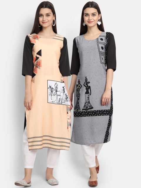 

KALINI Women Multicoloured Geometric Printed Patchwork Crepe Kurta, Multi