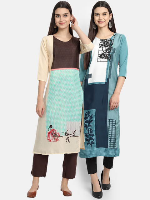 

KALINI Women Multicoloured Ethnic Motifs Printed Patchwork Crepe Kurta, Multi