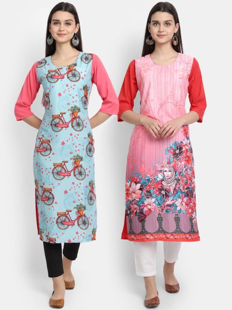 

KALINI Women Multicoloured Floral Embroidered Mirror Work Crepe Kurta, Multi