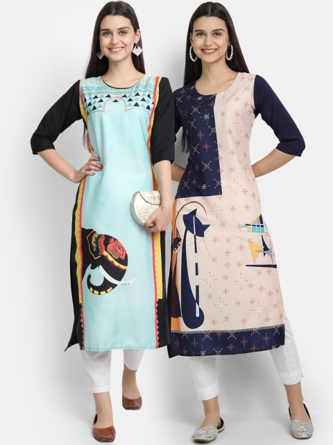 

KALINI Women Multicoloured Colourblocked Chikankari Crepe Kurta, Multi