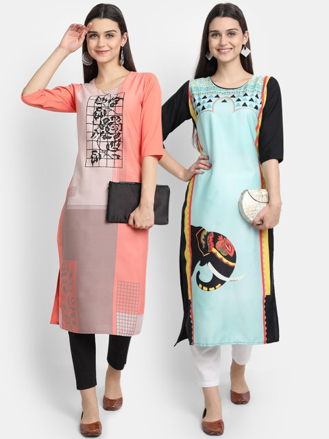 

KALINI Women Multicoloured Colourblocked Chikankari Crepe Kurta, Multi