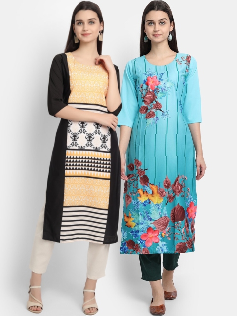 

KALINI Women Multicoloured Ethnic Motifs Printed Thread Work Crepe Kurta, Multi