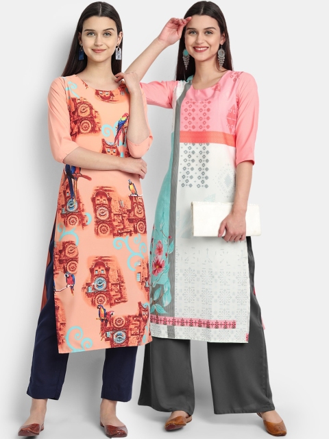

KALINI Women Multicoloured Geometric Printed Mirror Work Crepe Kurta, Multi