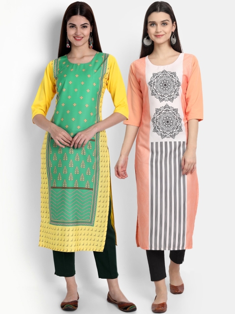 

KALINI Women Multicoloured Printed Thread Work Crepe Kurta, Multi