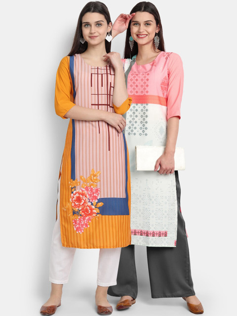

KALINI Women Multicoloured Geometric Printed Mirror Work Crepe Kurta, Multi