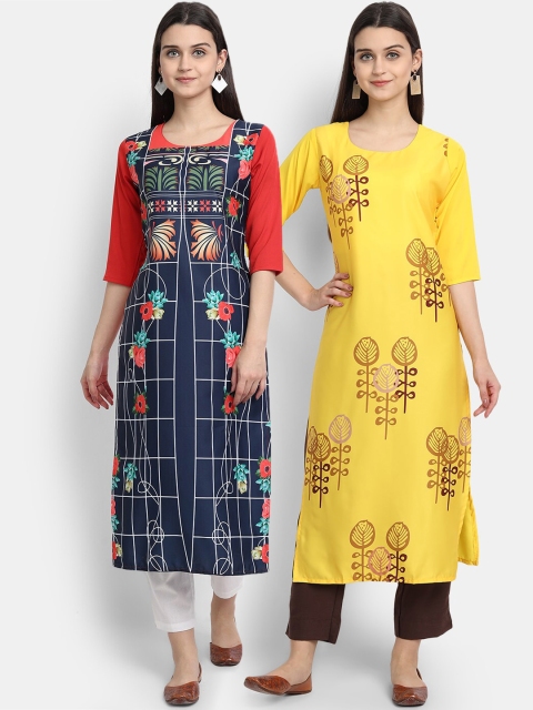 

KALINI Women Multicoloured Ethnic Motifs Printed Thread Work Crepe Kurta, Multi