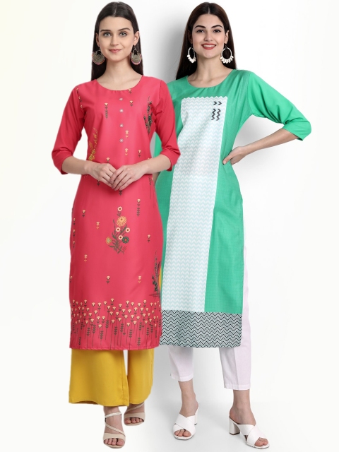 

KALINI Women Multicoloured Geometric Thread Work Crepe Kurta, Multi