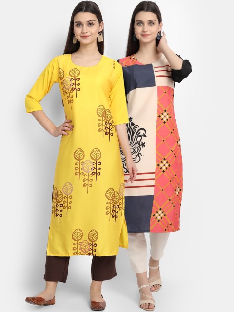 

KALINI Women Multicoloured Ethnic Motifs Printed Thread Work Crepe Kurta, Multi