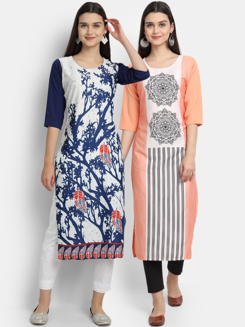 

KALINI Women Multicoloured Printed Thread Work Crepe Kurta, Multi