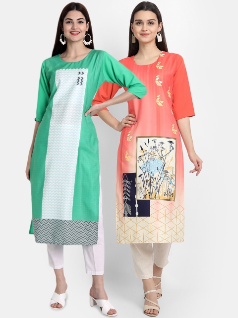 

KALINI Women Multicoloured Ethnic Motifs Printed Thread Work Crepe Kurta, Multi