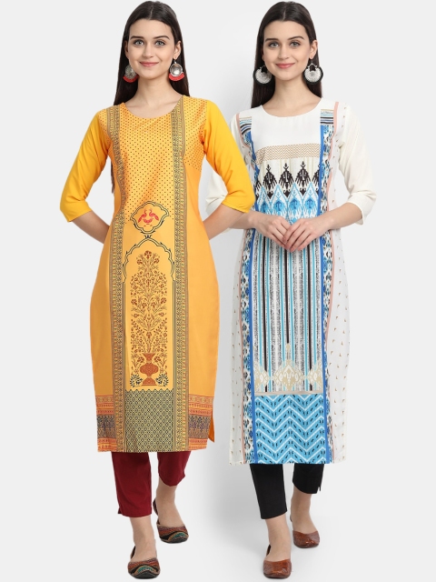 

KALINI Women Multicoloured Ethnic Motifs Printed Thread Work Crepe Kurta, Multi