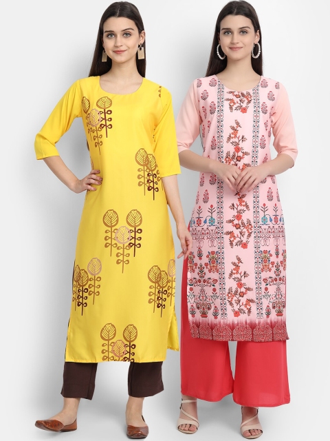 

KALINI Women Multicoloured Printed Thread Work Crepe Kurta, Multi