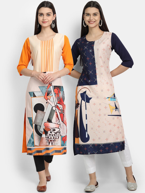 

KALINI Women Multicoloured Floral Printed Gotta Patti Crepe Kurta, Multi