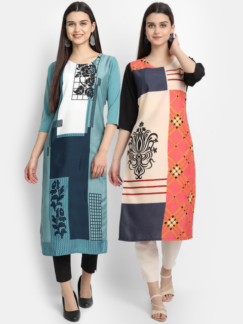 

KALINI Women Multicoloured Ethnic Motifs Printed Patchwork Crepe Kurta, Multi