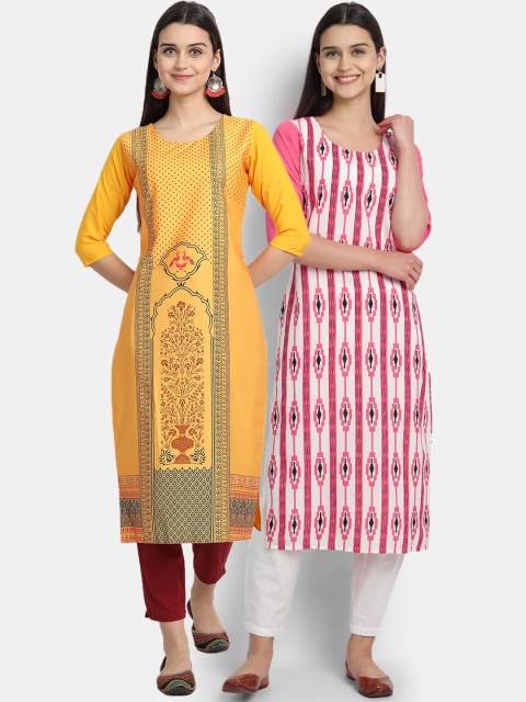 

KALINI Women Multicoloured Ethnic Motifs Printed Thread Work Crepe Kurta, Multi
