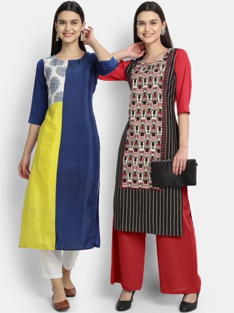 

KALINI Women Multicoloured Colourblocked Patchwork Crepe Kurta, Multi