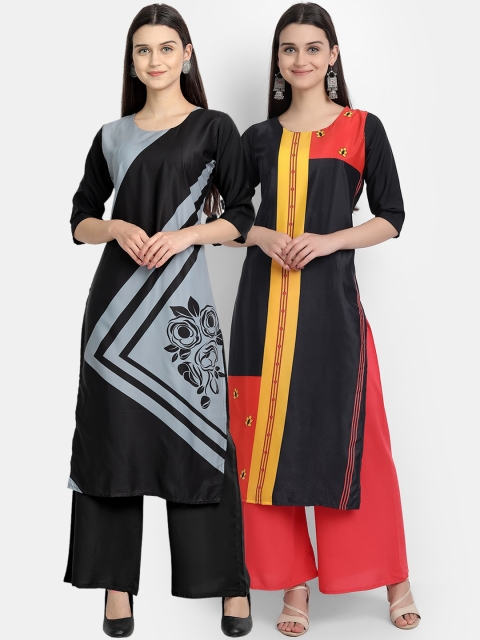 

KALINI Women Multicoloured Colourblocked Mirror Work Crepe Kurta, Multi