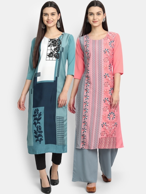 

KALINI Women Multicoloured Ethnic Motifs Printed Thread Work Crepe Kurta, Multi