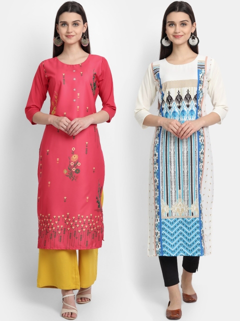 

KALINI Women Multicoloured Ethnic Motifs Printed Thread Work Crepe Kurta, Multi