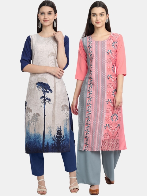 

KALINI Women Multicoloured Ethnic Motifs Printed Thread Work Crepe Kurta, Multi