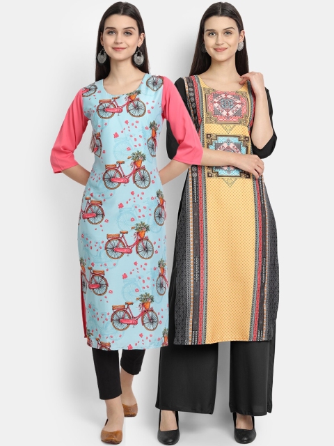 

KALINI Women Multicoloured Floral Embroidered Mirror Work Crepe Kurta, Multi