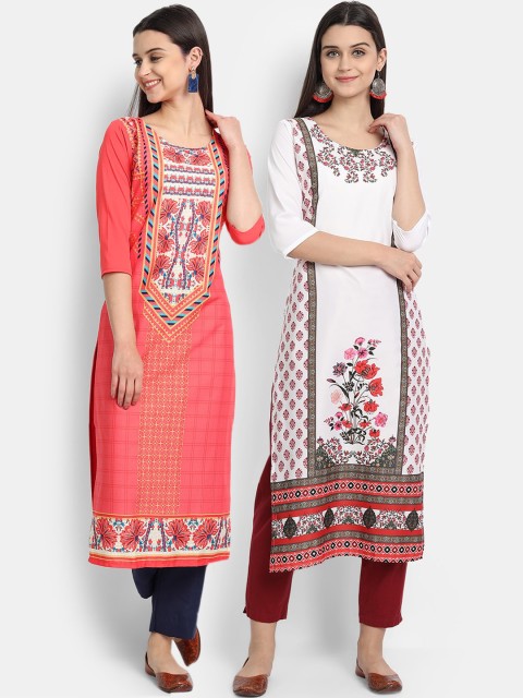 

KALINI Women Multicoloured Floral Printed Thread Work Crepe Kurta, Multi