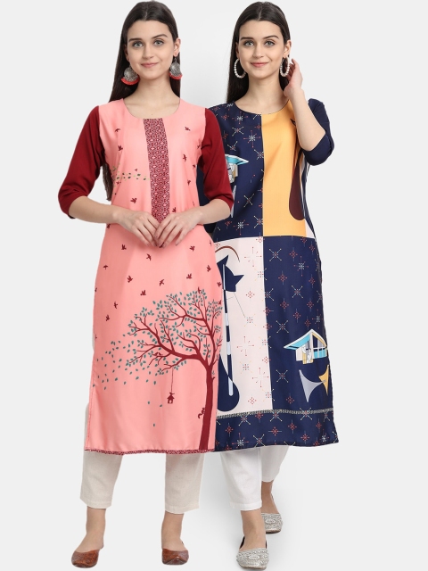 

KALINI Women Multicoloured Ethnic Motifs Printed Thread Work Crepe Kurta, Multi
