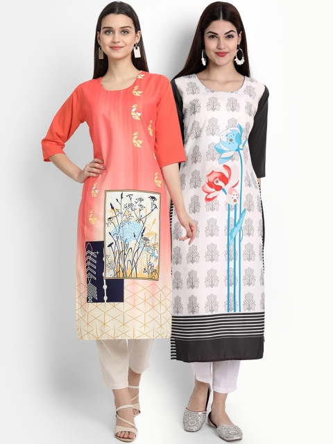 

KALINI Women Multicoloured Ethnic Motifs Printed Thread Work Crepe Kurta, Multi