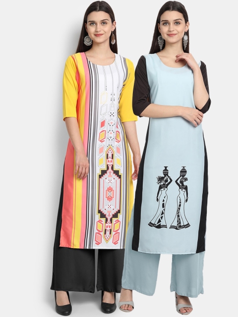 

KALINI Women Multicoloured Printed Flared Sleeves Crepe Kurta, Multi