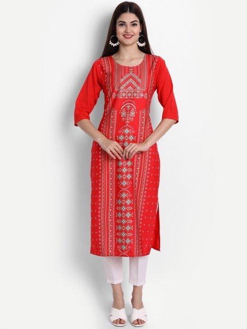 

KALINI Women Multicoloured Geometric Printed Patchwork Crepe Kurta, Multi