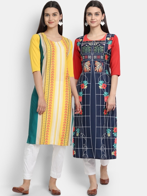 

KALINI Women Multicoloured Geometric Printed Patchwork Crepe Kurta, Multi
