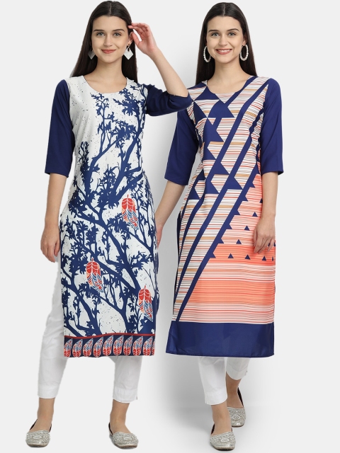 

KALINI Women Multicoloured Geometric Printed Thread Work Crepe Kurta, Multi