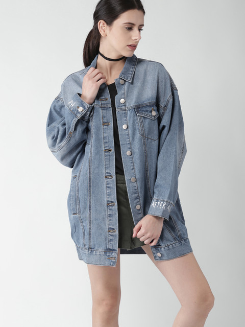 

FOREVER 21 Women Blue Solid Denim Longline Jacket