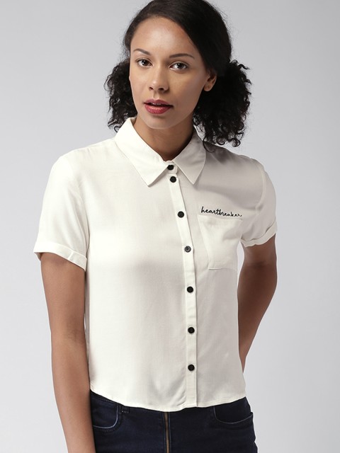 

FOREVER 21 Women Off-White Casual Shirt