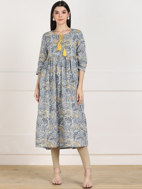 

ZNX Clothing Women Grey Ethnic Motifs Printed Keyhole Neck Kurta