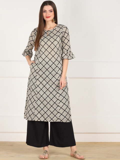 

ZNX Clothing Women Brown Printed Flared Sleeves Thread Work Kurta