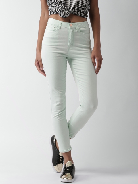 

FOREVER 21 Women Mint Green Skinny Fit Solid Trousers