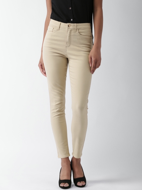 

FOREVER 21 Women Beige Skinny Fit Solid Trousers