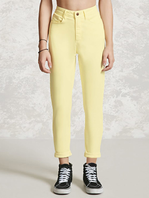 

FOREVER 21 Women Yellow Skinny Fit Solid Trousers