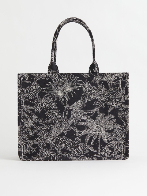 

H&M Black Leather Oversized Shopper Tote Bag 11% Cotton